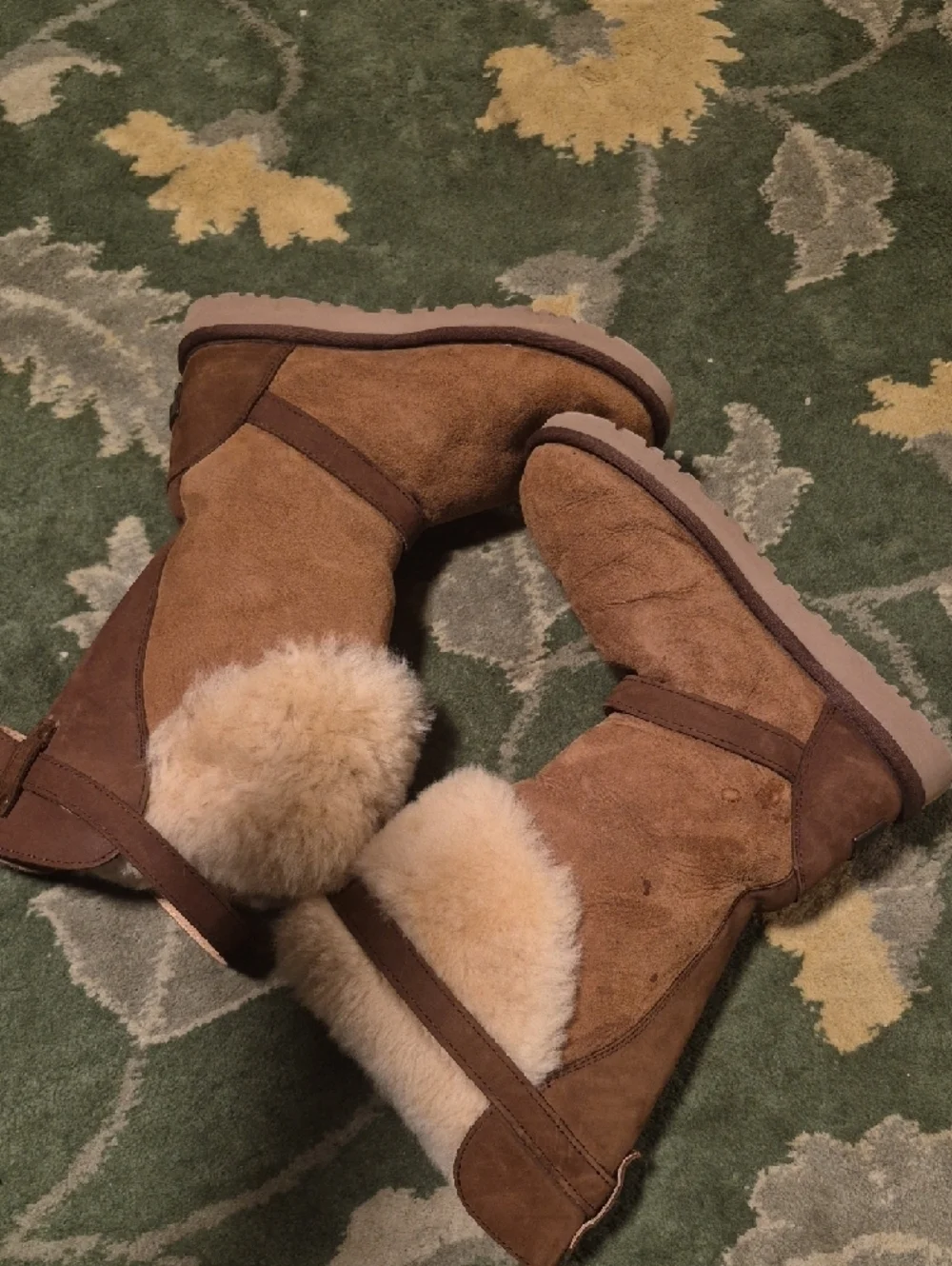 UGG Brown Suede Shearling Winter Boots with Cream Cuff